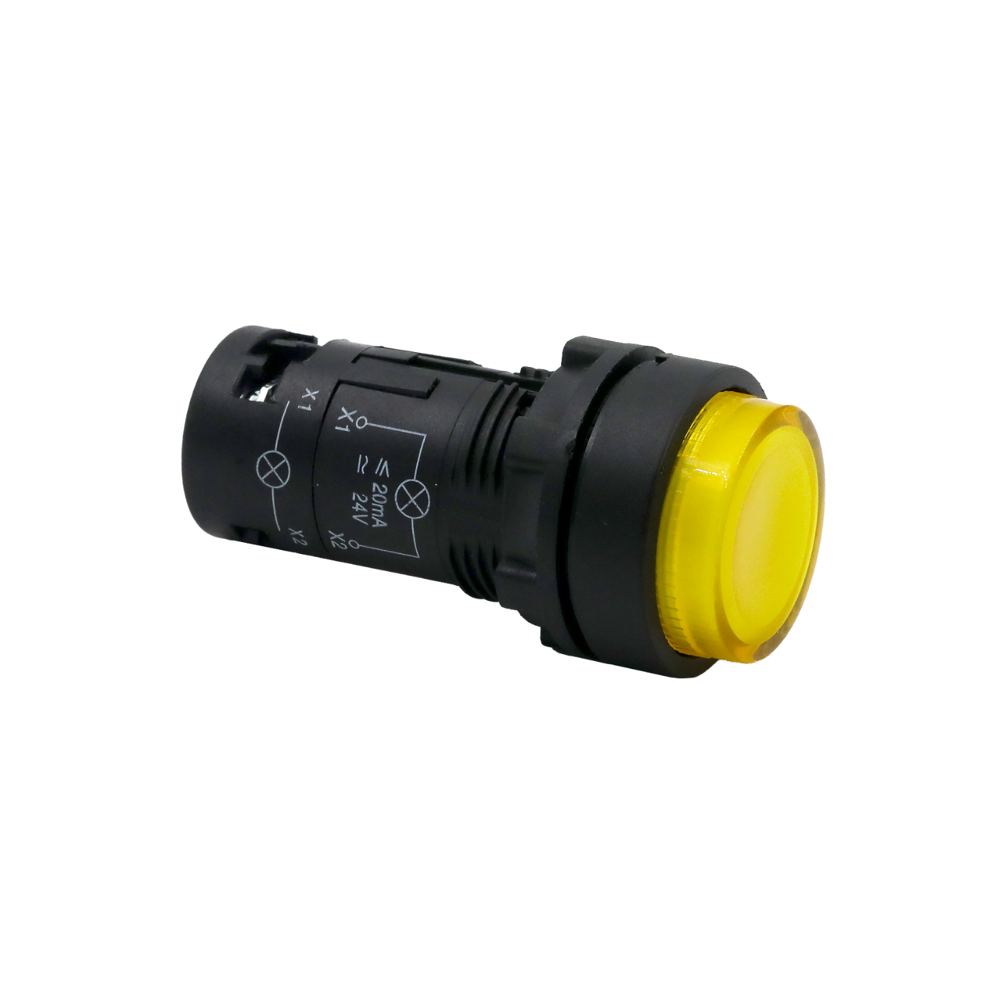 Кнопка желтая выступающая с подсветкой, 1NO,  24V AC/DC, IP54, пластик