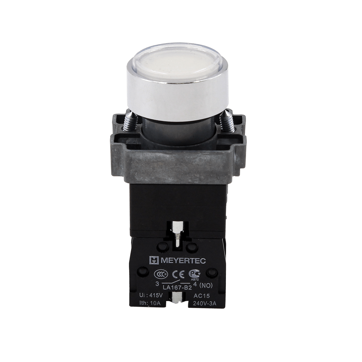 Кнопка плоская белая с подсветкой, 220V AC/DC, 1NO, IP67, металл