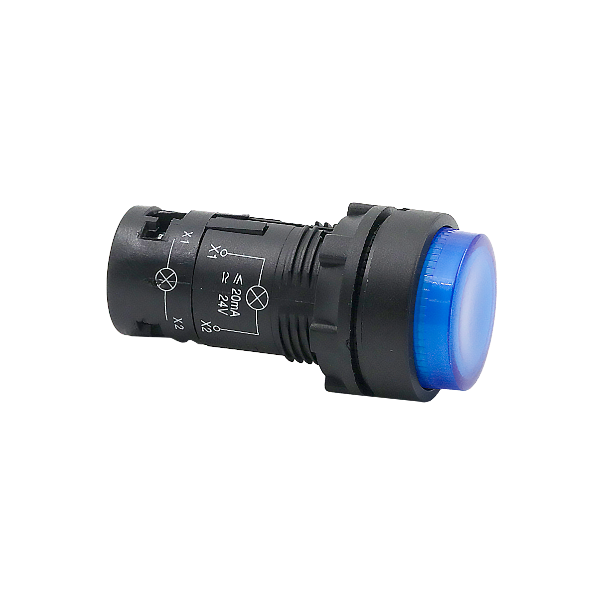 Кнопка синяя выступающая с подсветкой, 1NO, 24V AC/DC, IP54, пластик