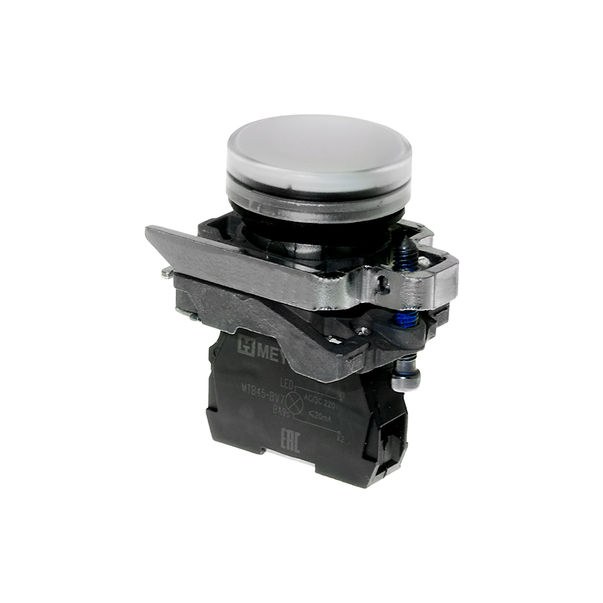 Лампа сигнальная белая, 220V AС/DC, IP65, металл