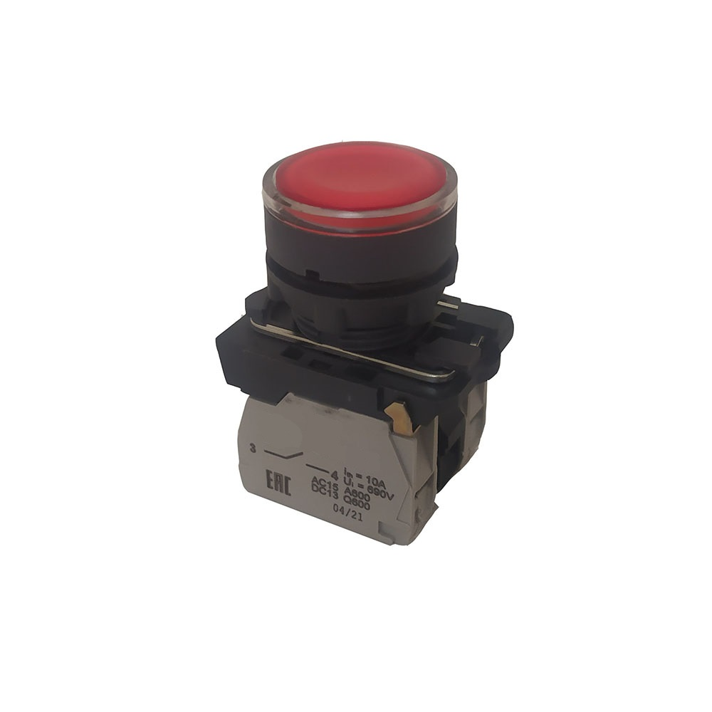 Кнопка КМЕ4611мЛ-24В-красный-1но+1нз-цилиндр-индикатор-IP65-КЭАЗ, 14 шт
