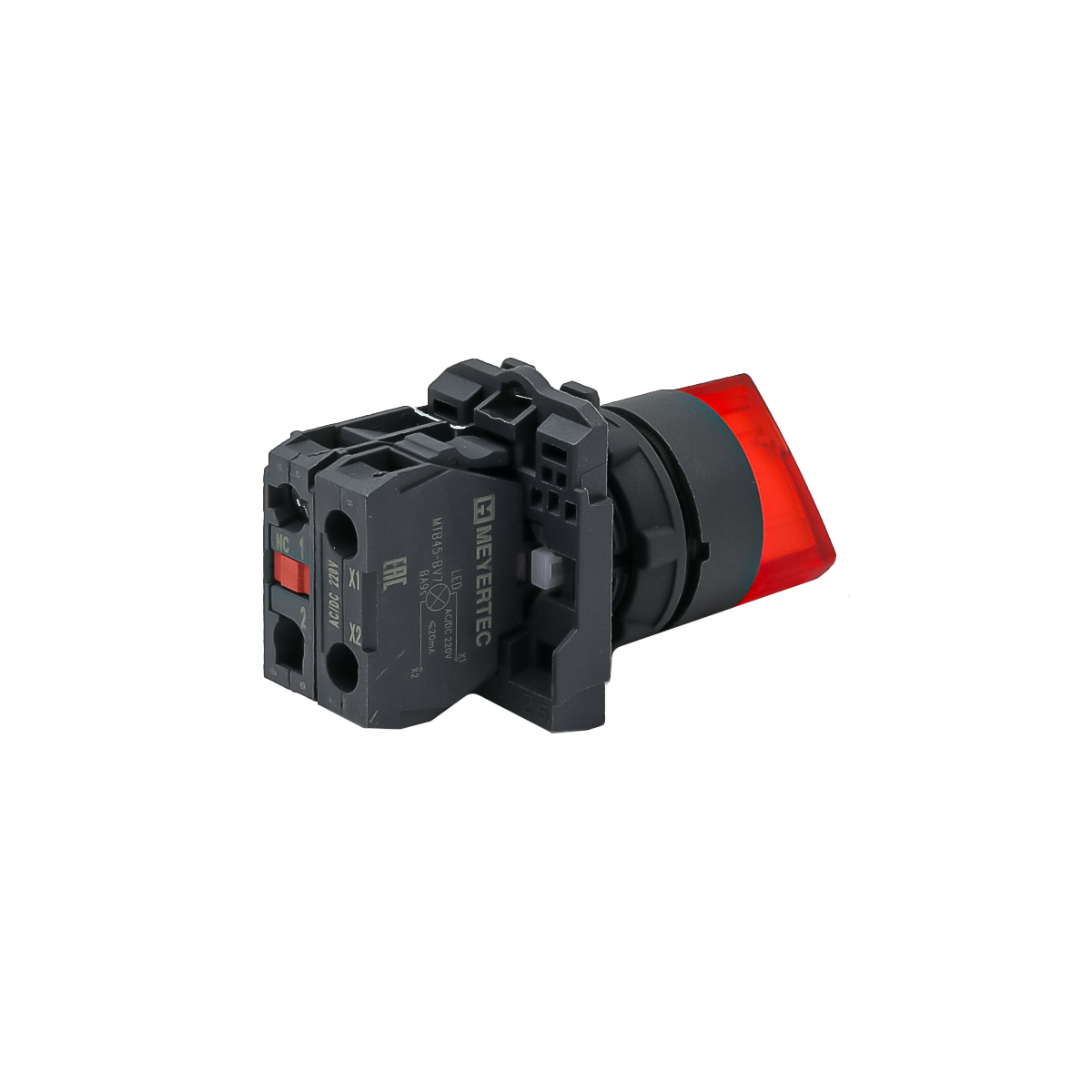 Переключатель  на 2 положения с фиксацией и подсветкой, красный, 1NС, 220V AC/DC, IP65, пластик