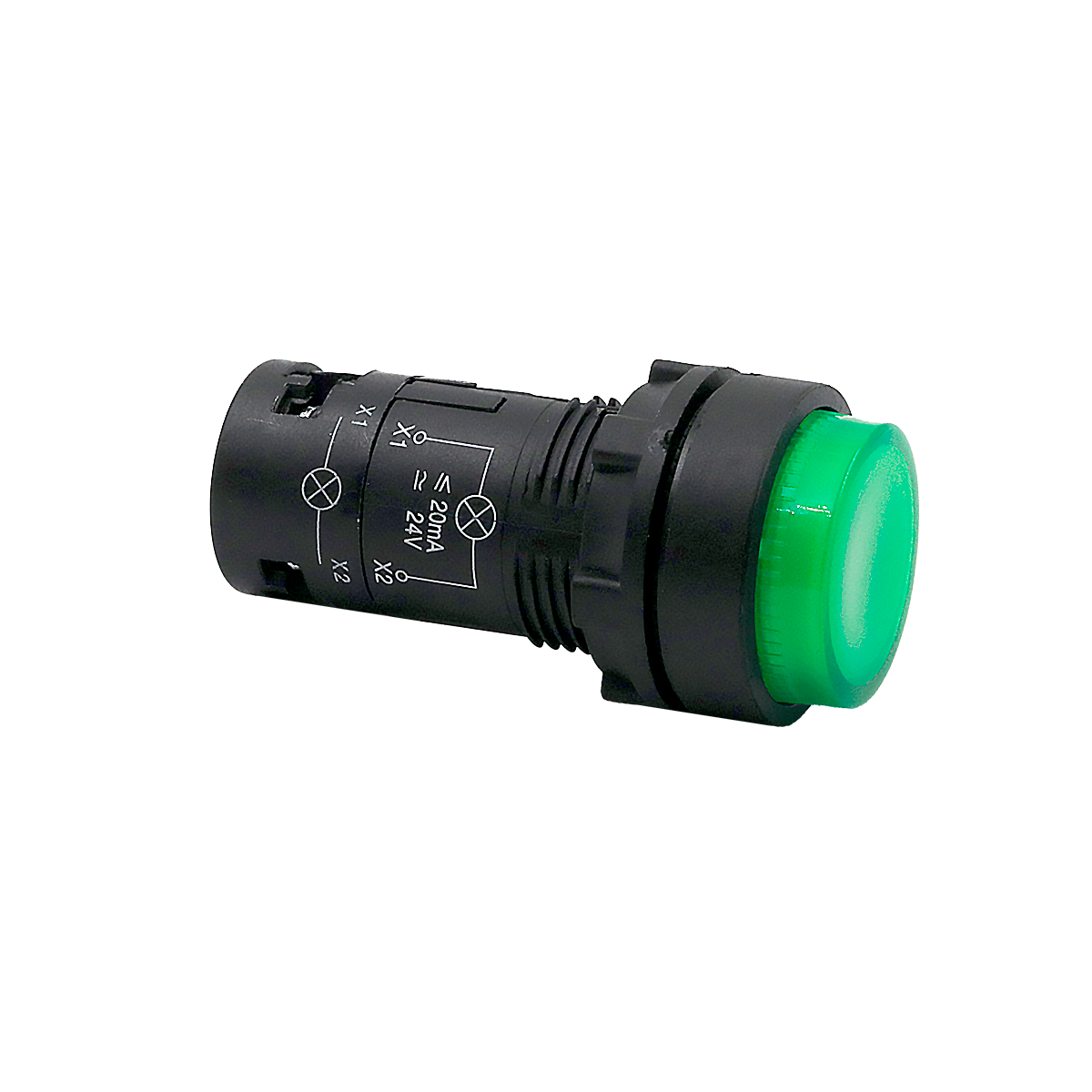 Кнопка зеленая выступающая с подсветкой, 1NO,  24V AC/DC, IP54, пластик