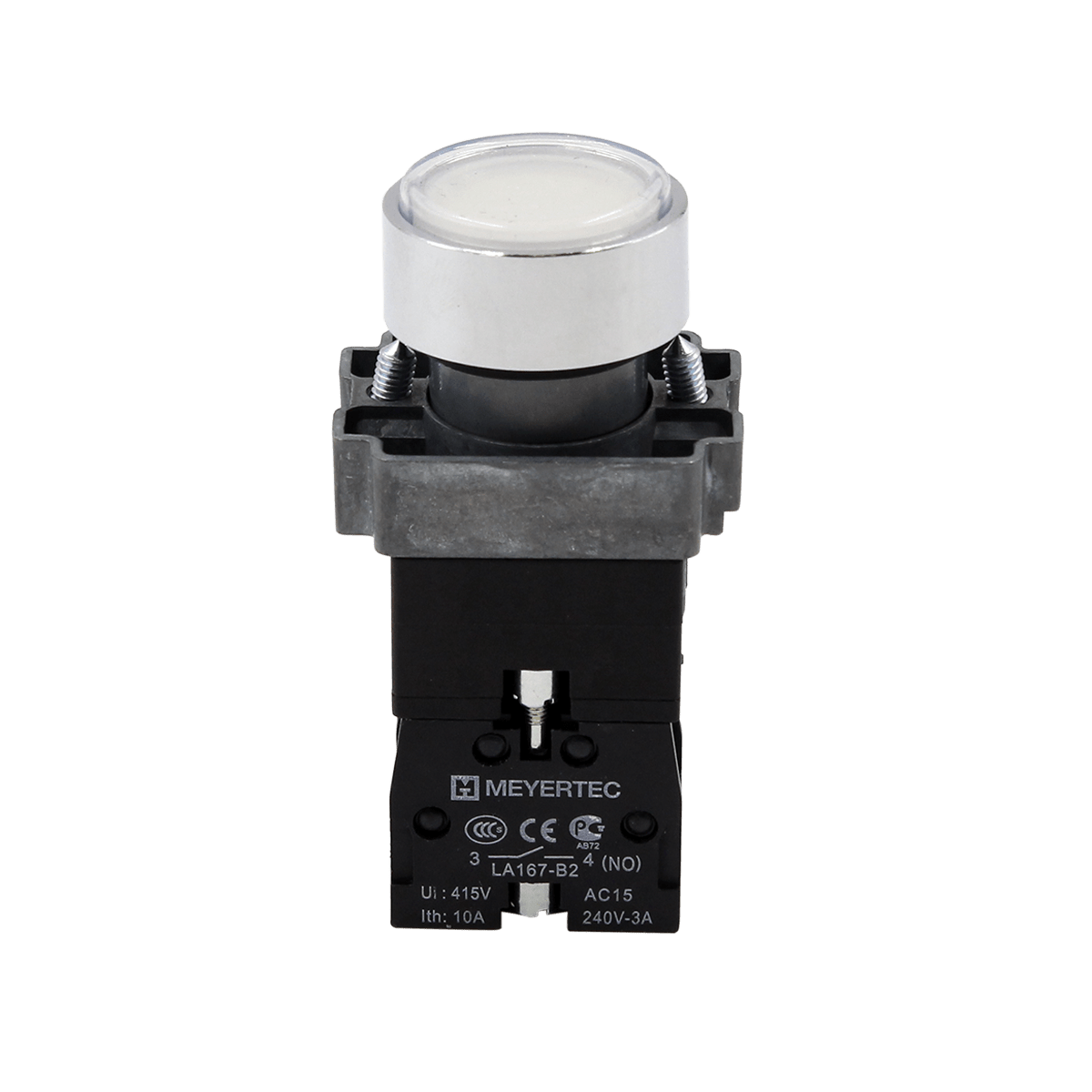 Кнопка плоская белая с подсветкой, 24V AC/DC, 1NO, IP67, металл
