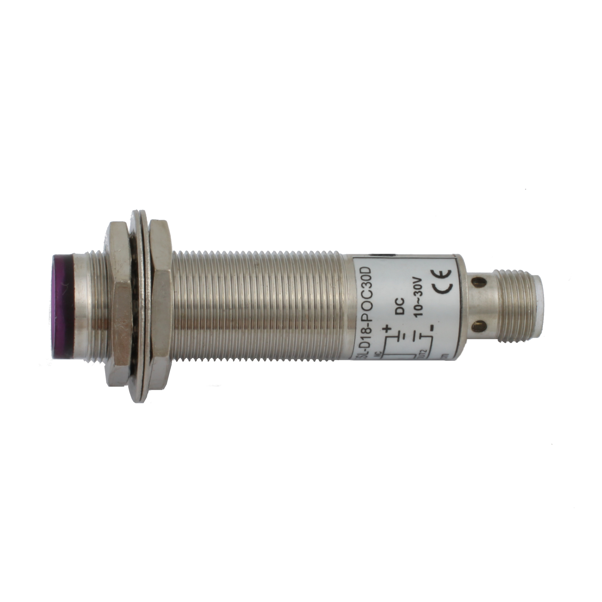 INNOCONT Фотодатчик диффузионный, М18x1, зона срабатывания до 30 см, -10 +60 С, 12…24 VDC, IP67, выход: PNP NO + NC, макс. ток 200 мА, время реакции 3 мс, разъем М12 PESL-D18-POC30D (connector)