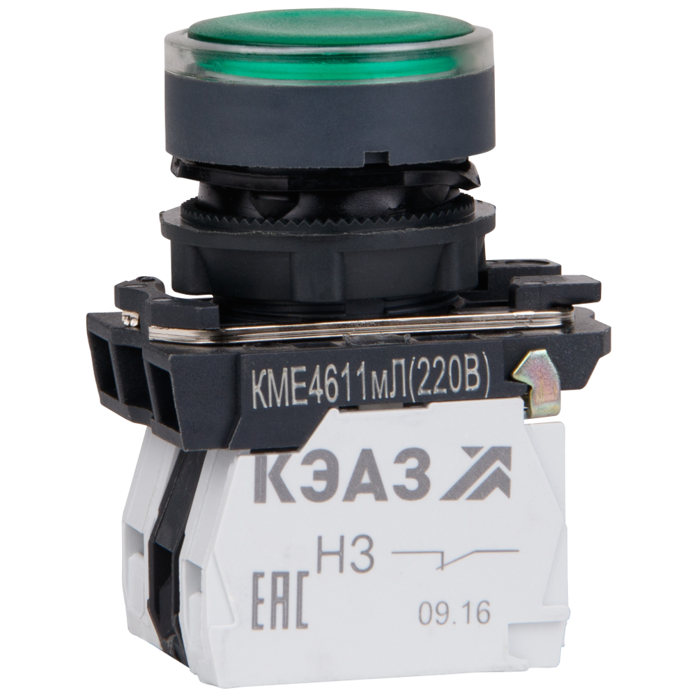 Кнопка КМЕ4522мЛ-24В-зеленый-2но+2нз-цилиндр-индикатор-IP54-КЭАЗ, 14 шт