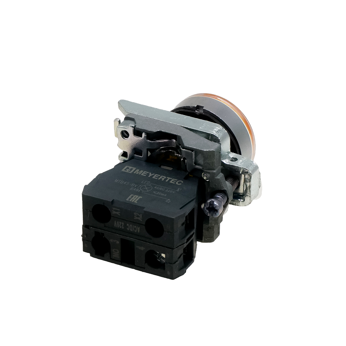 Кнопка желтая с подсветкой, 1NO, 220V AC/DC, IP65, металл