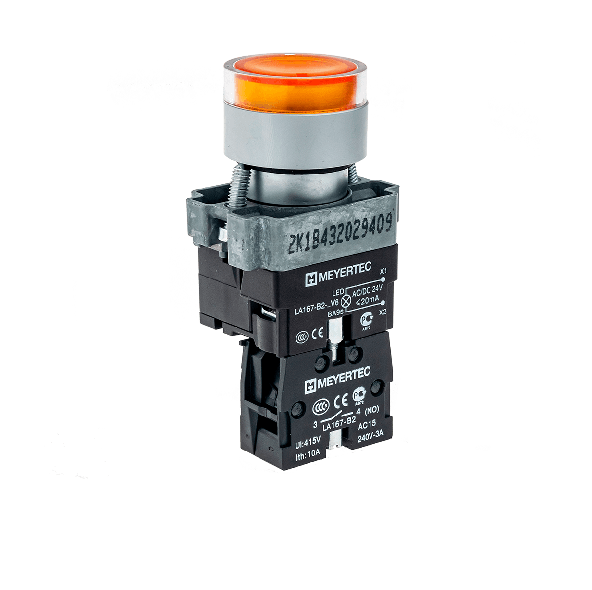 Кнопка с подсветкой желтая 220V 1NO