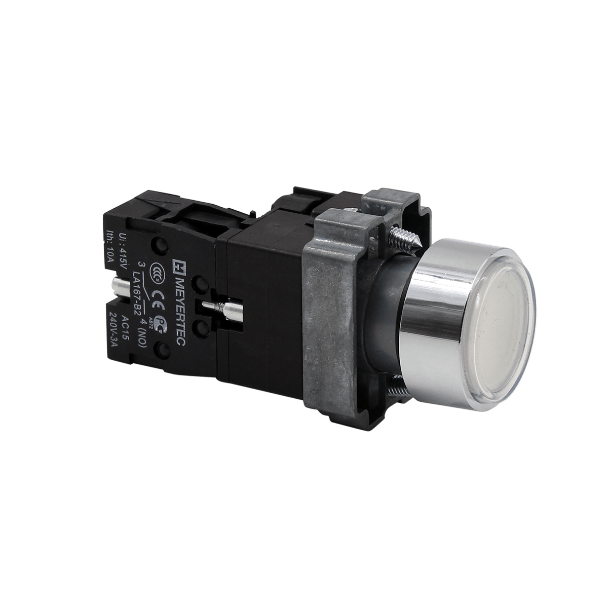 Кнопка плоская белая с подсветкой, 220V AC/DC, 1NO, IP67, металл