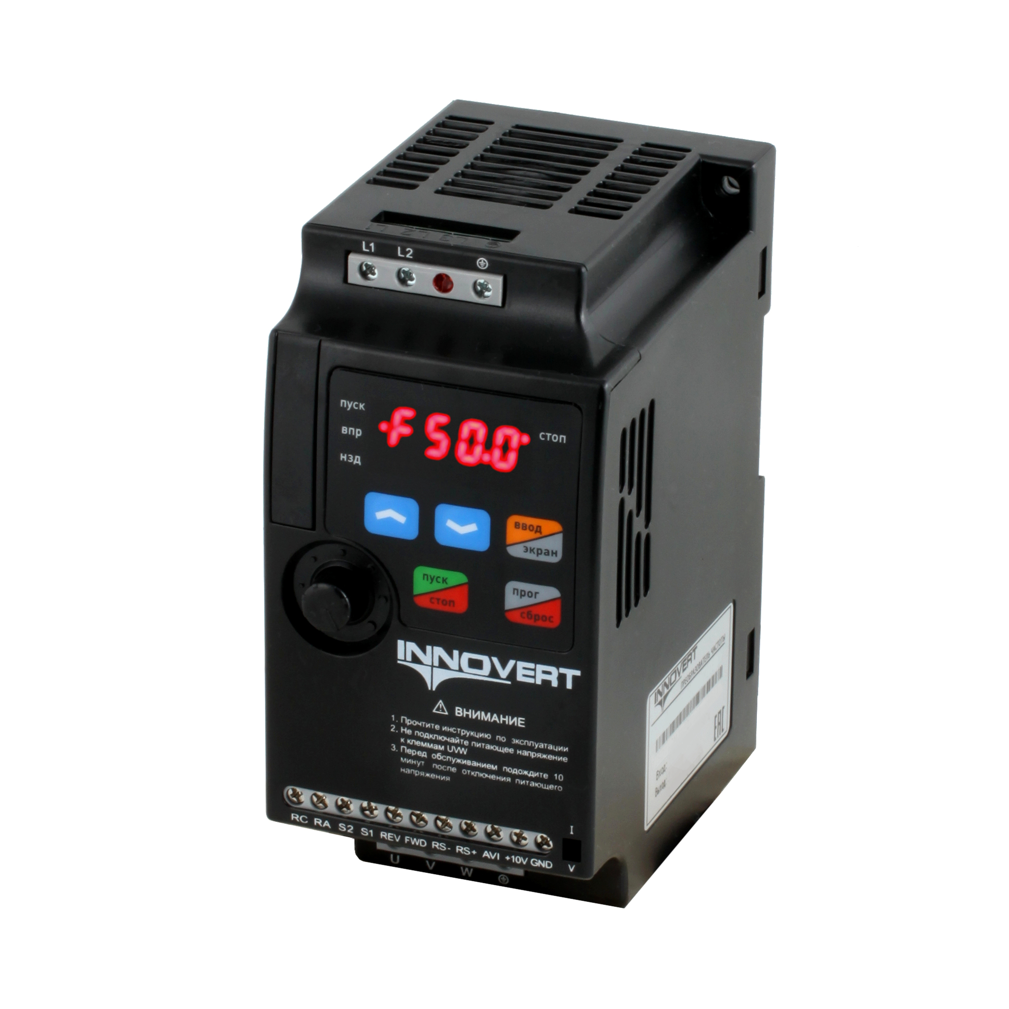 0,4 кВт (вх: 1 ф х 220В / вых: 3 ф х 220В), Преобразователь частоты INNOVERT VENT IVD401B21E, выходной ток 2,5 А