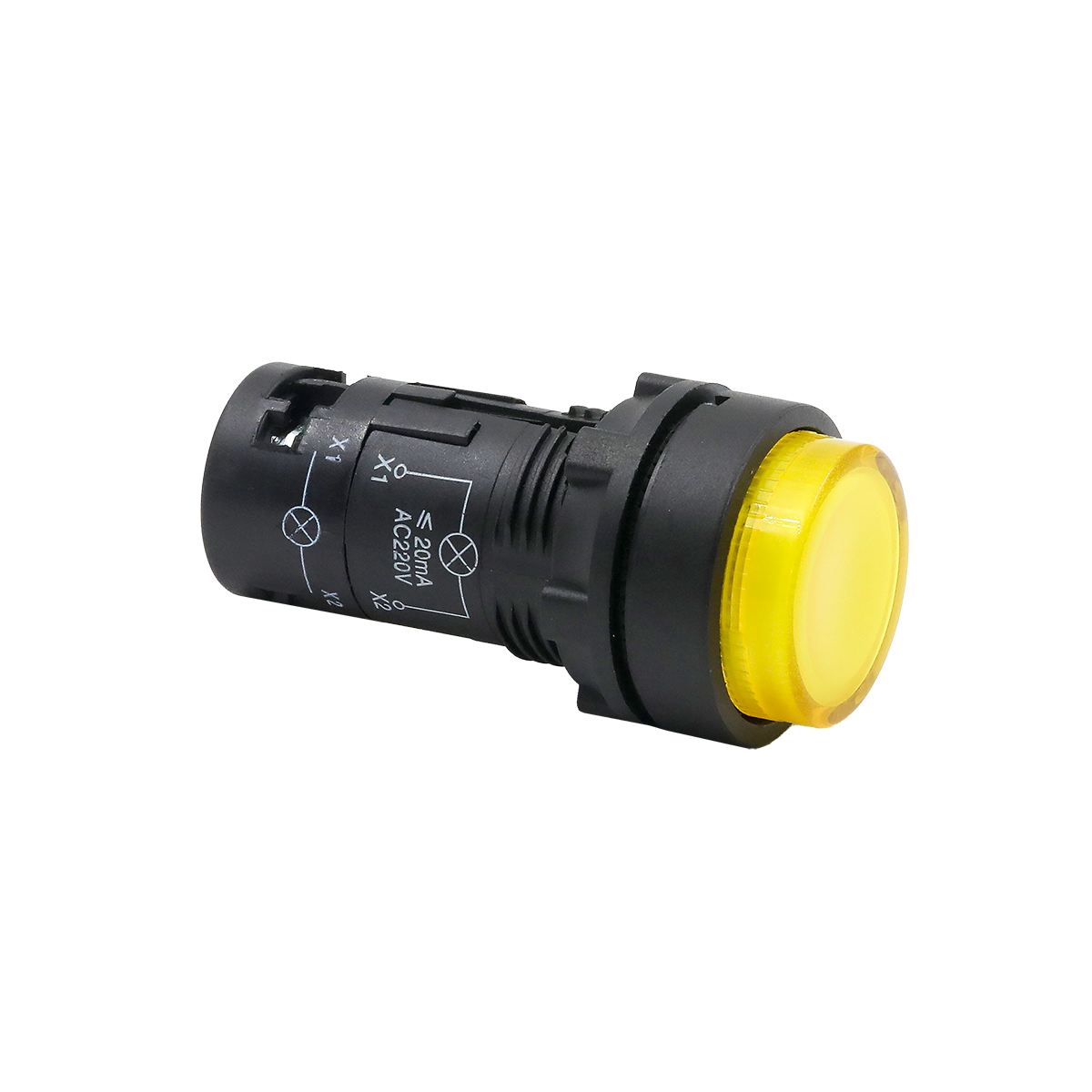Кнопка желтая выступающая с подсветкой, 1NO, 220V AC, IP54, пластик