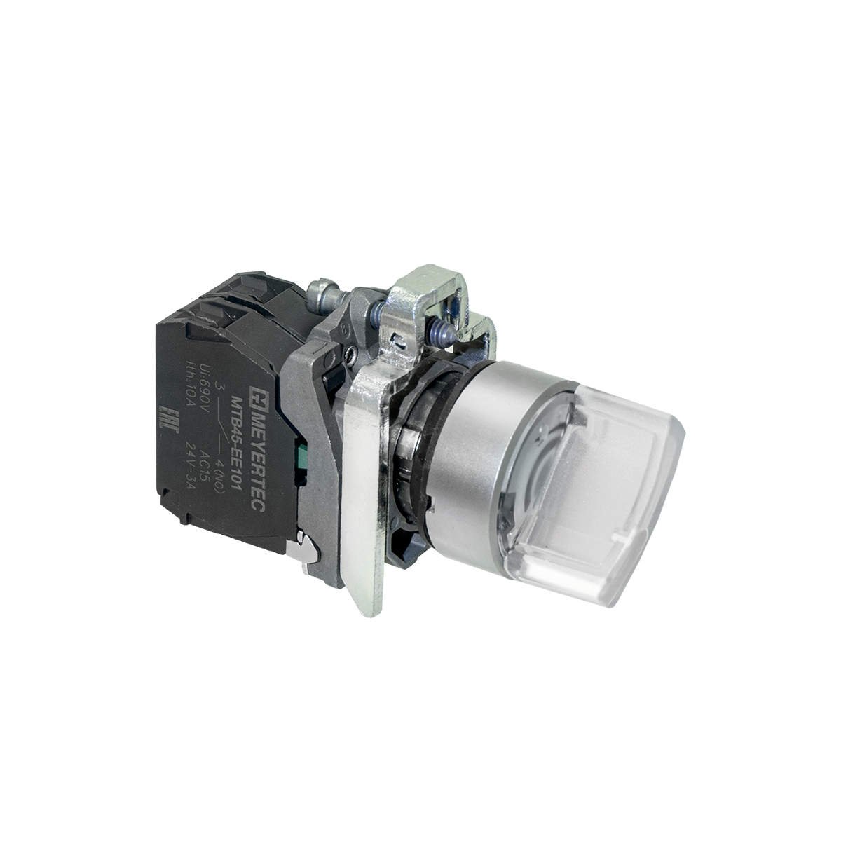 Переключатель на 2 положения с фиксацией и подсветкой, белый, 1NO, 220V AC/DC, IP65, металл