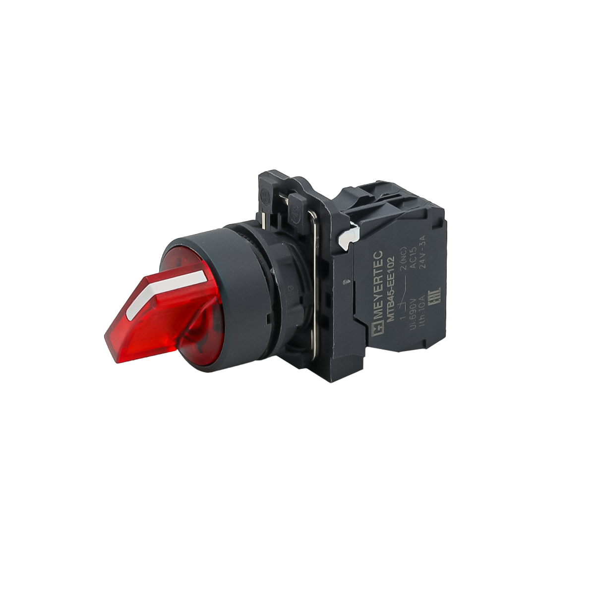 Переключатель  на 2 положения с фиксацией и подсветкой, красный, 1NС, 220V AC/DC, IP65, пластик