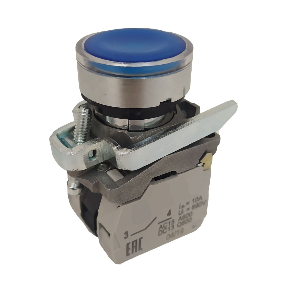 Кнопка КМЕ4611мЛС-24В-синий-1но+1нз-цилиндр-индикатор-IP65-КЭАЗ, 14 шт