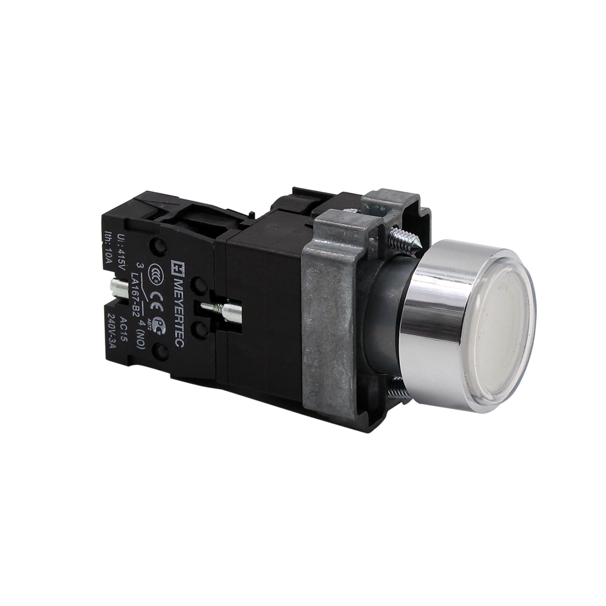 Кнопка плоская белая с подсветкой, 24V AC/DC, 1NO, IP67, металл