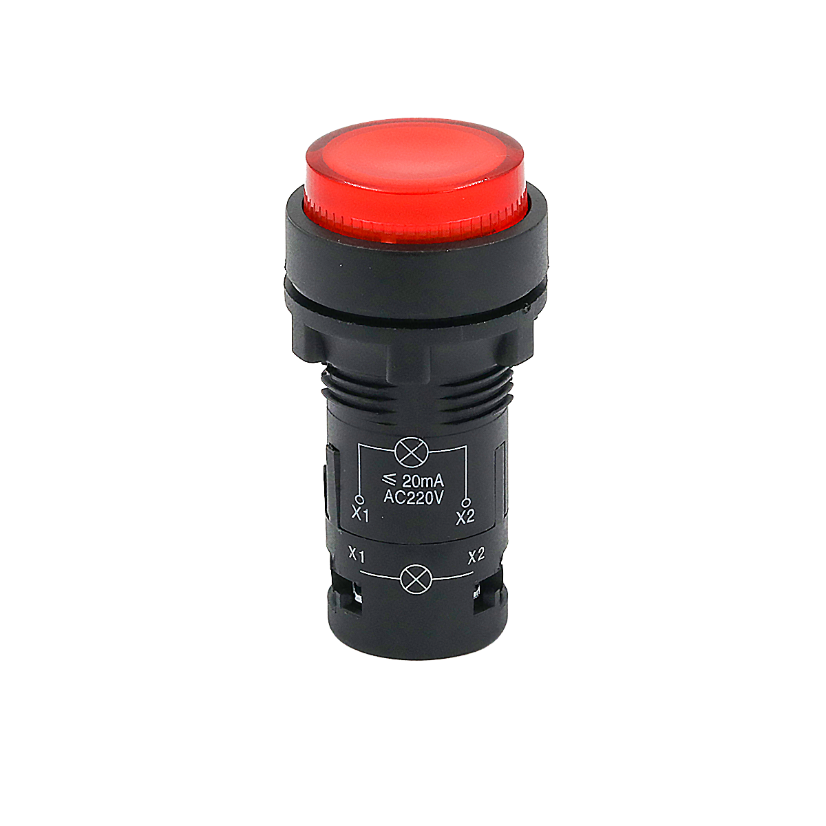 Кнопка красная выступающая с подсветкой, 1NС, 220V AC, IP54, пластик