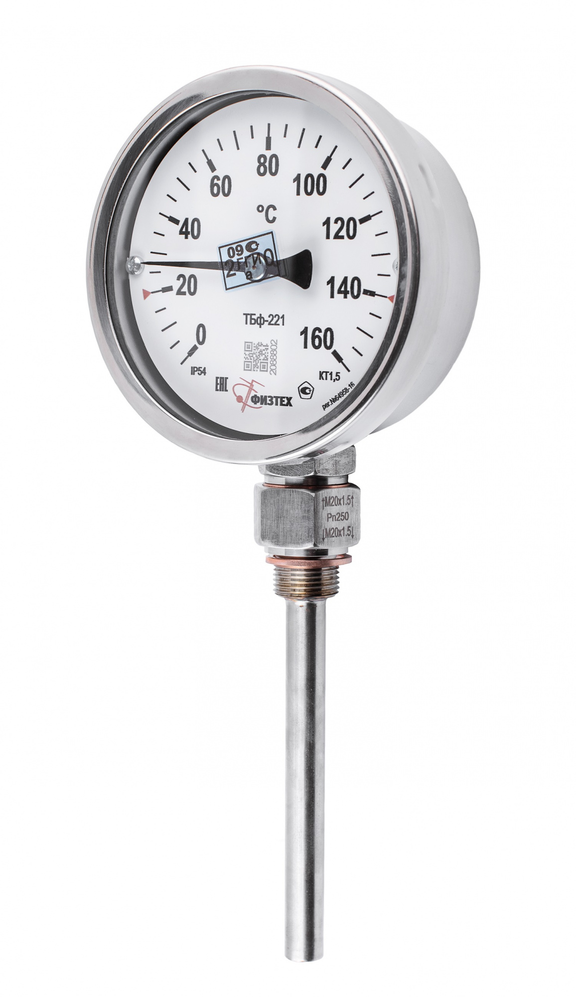 Термометры биметаллические коррозионностойкие ТБф-221 с возможностью гидрозаполнения (Диаметр: 80 мм, 100 мм, 160 мм)