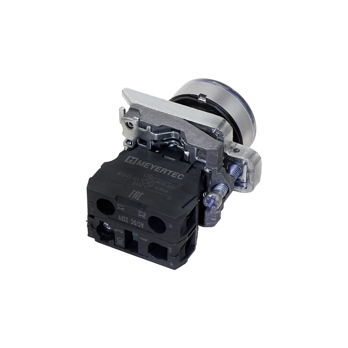 Кнопка синяя с подсветкой, 1NO, 220V AC/DC, IP65, металл