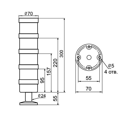 Светосигнальная колонна INNOCONT TL70-024-RYGW-55
