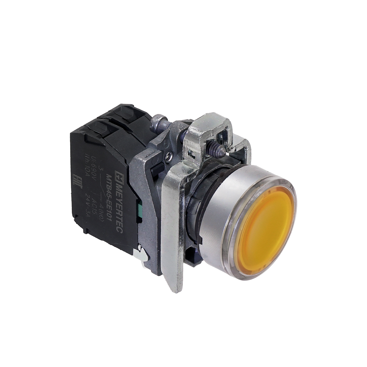Кнопка желтая с подсветкой, 1NO, 220V AC/DC, IP65, металл