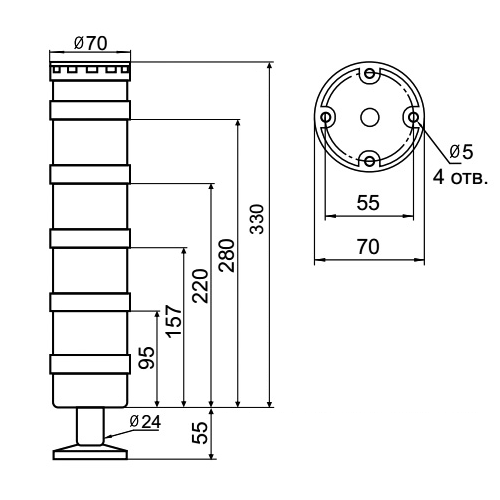 Светосигнальная колонна INNOCONT TL70B-024-YGYR-55