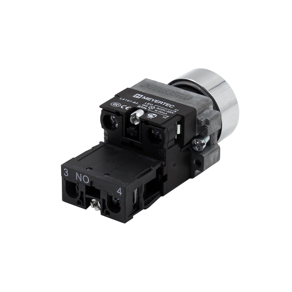 Кнопка плоская желтая с подсветкой, 220V AC/DC, 1NO, IP67, металл