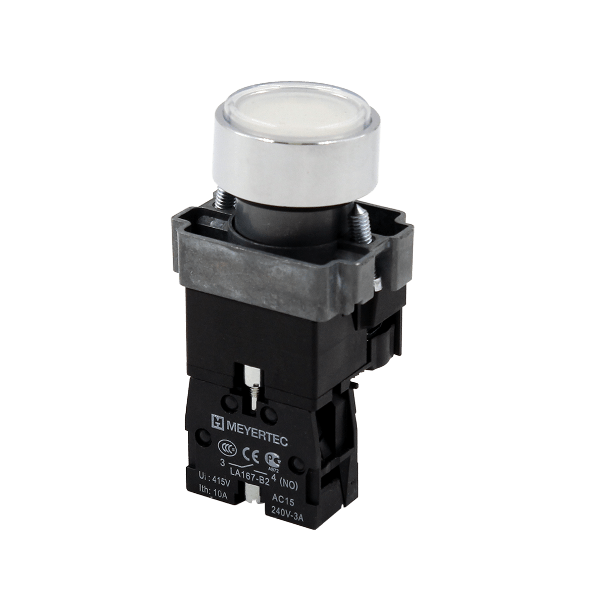 Кнопка плоская белая с подсветкой, 24V AC/DC, 1NO, IP67, металл