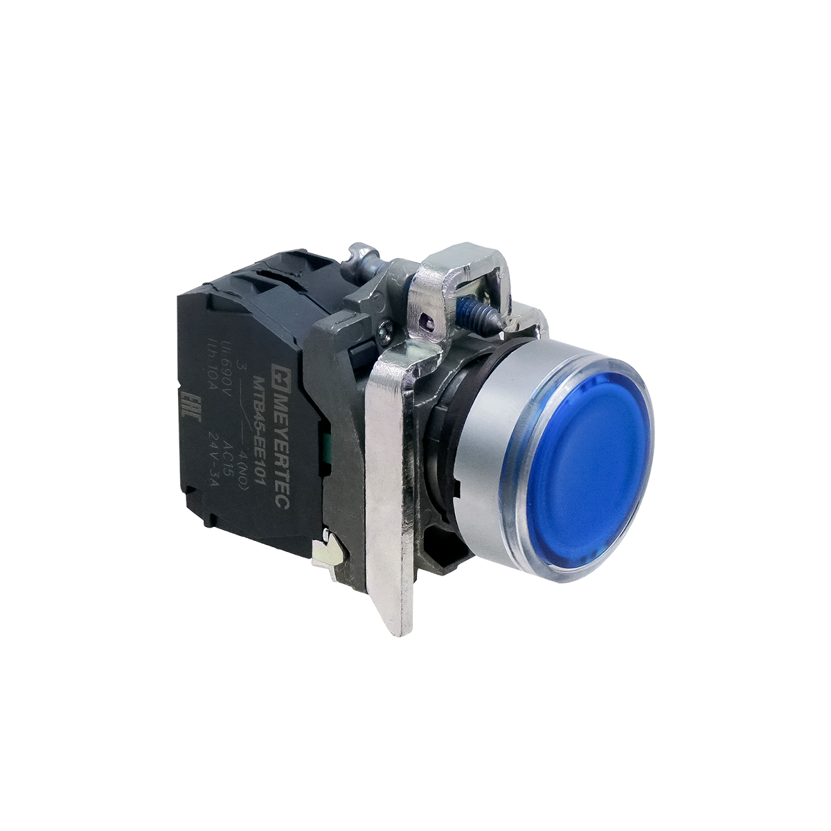 Кнопка синяя с подсветкой, 1NO, 220V AC/DC, IP65, металл
