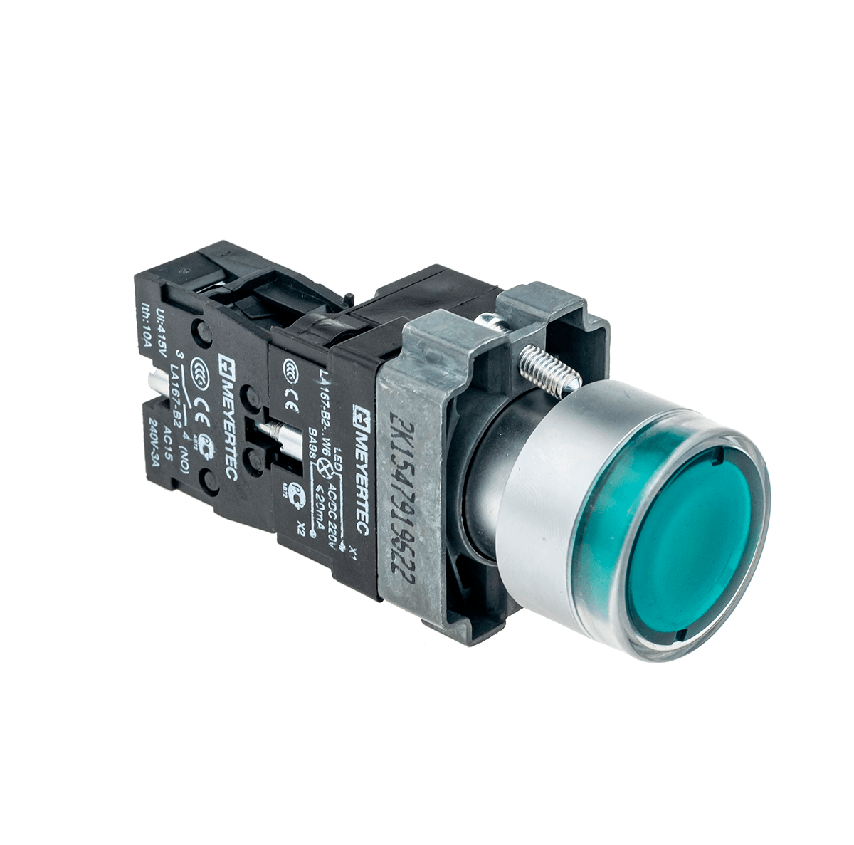 Кнопка с подсветкой зеленая 220V 1NO