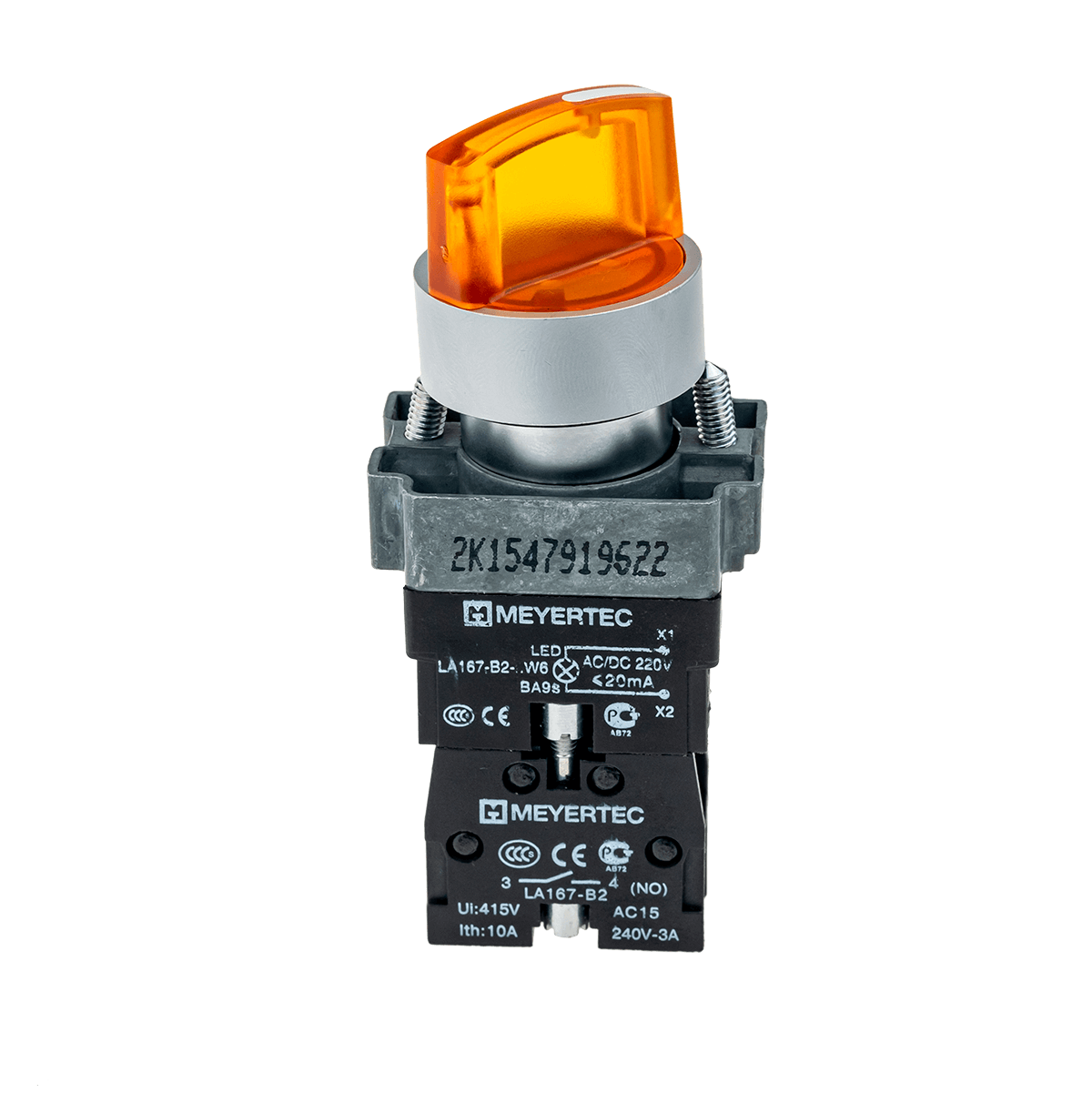 Переключатель с подсветкой, с фиксацией, 24V AC/DC, желтый, 3 положения, 1NO