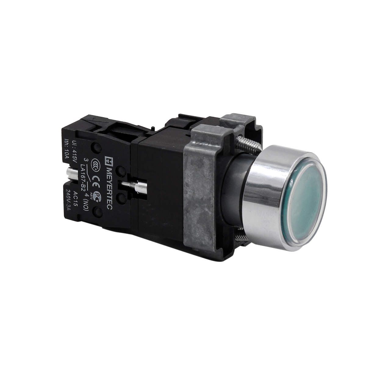 Кнопка плоская зеленая с подсветкой, 24V AC/DC, 1NO, IP67, металл