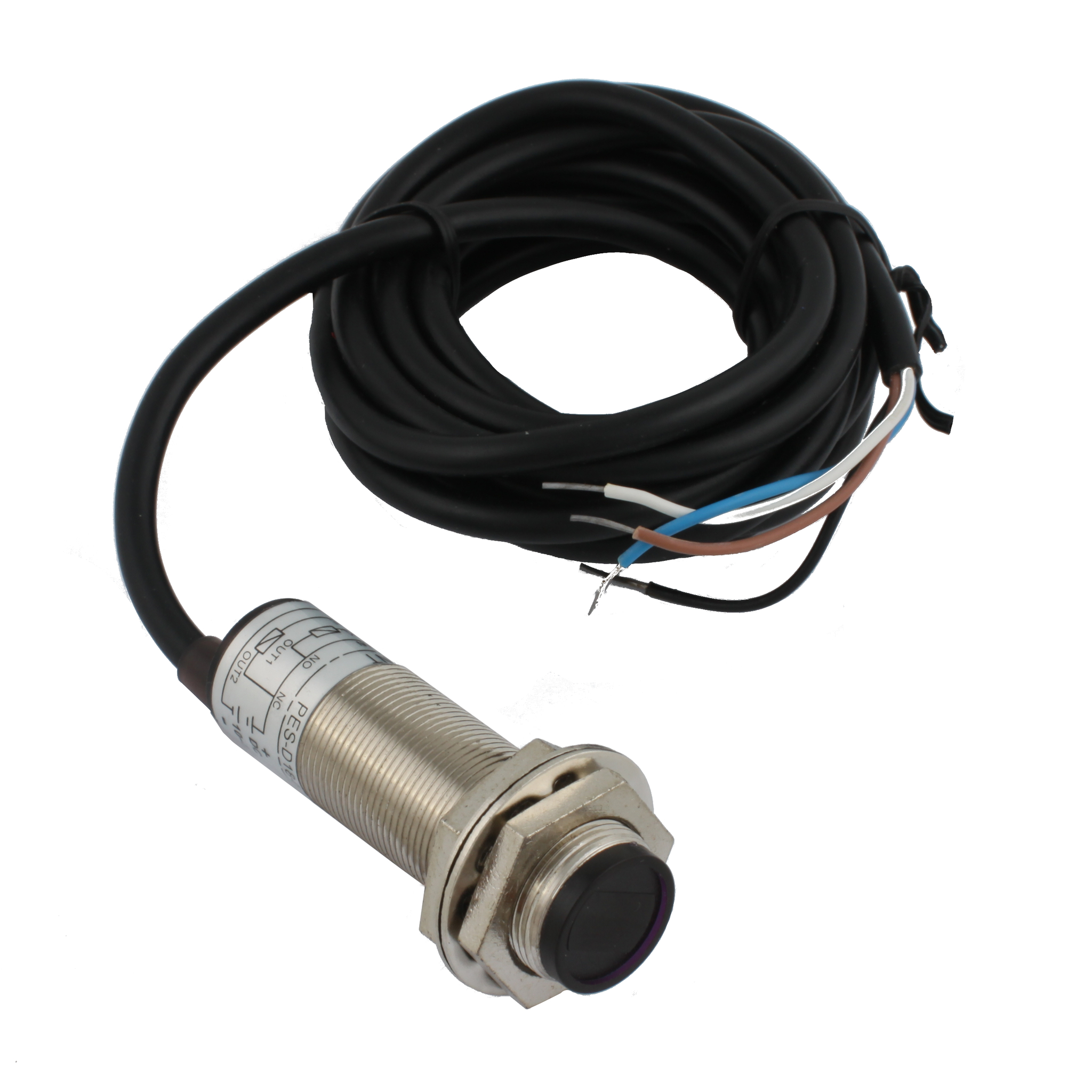 INNOCONT Фотодатчик диффузионный, М18x1, зона срабатывания до 50 см, -10 +60 С, 12…24 VDC, IP67, выход: PNP NO + NC, макс. ток 200 мА, время реакции 3 мс, кабель 2 м PES-D18-POC50D (cable)