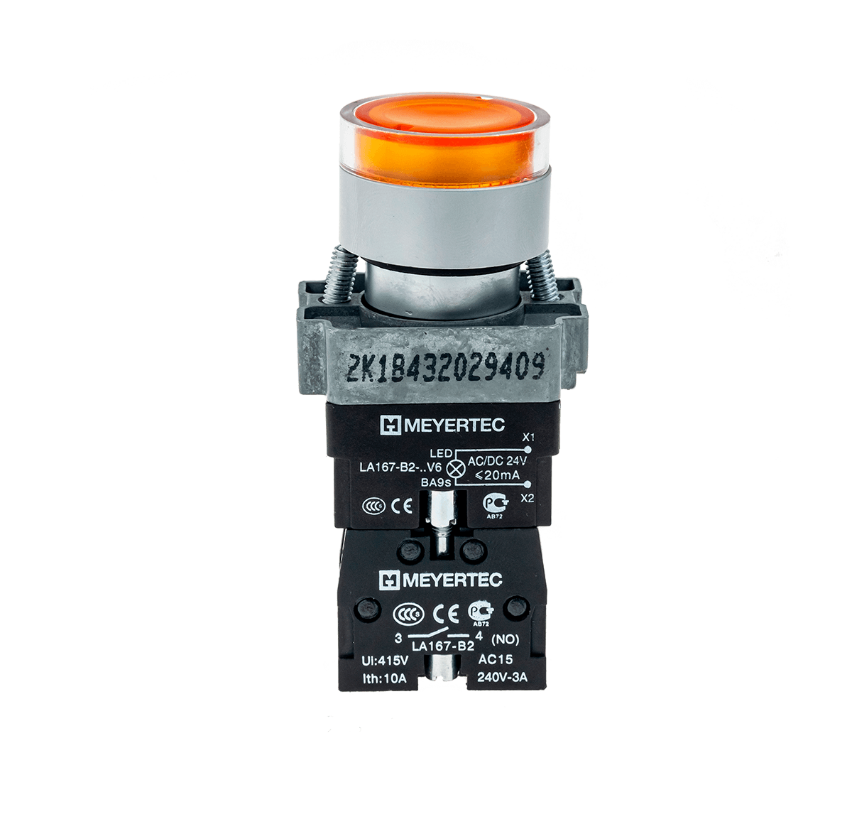 Кнопка с подсветкой желтая 220V 1NO