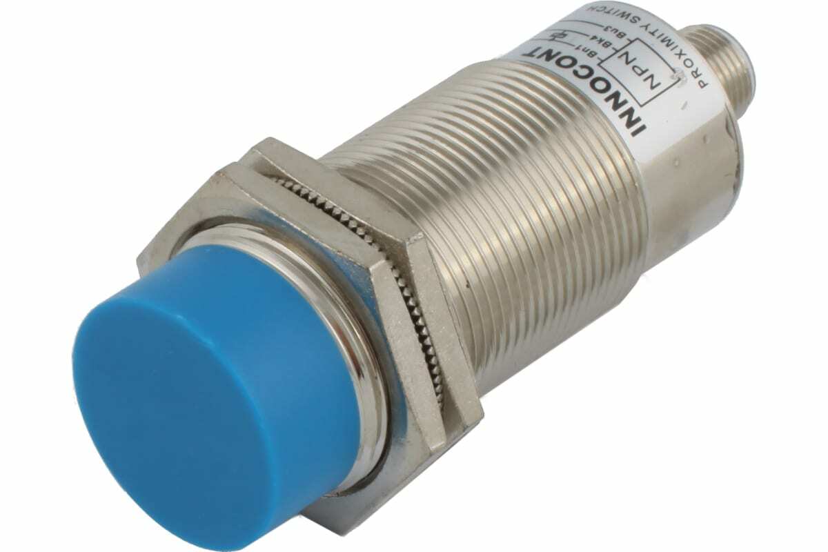 INNOCONT Индуктивный датчик, M30x1,5, L=78 мм, неэкранированный, зона срабатывания 15 мм, -25 +60 С, 12…24 VDC, IP67, выход: NPN NO, макс. ток 200 мА, разъем M12 SLI-30N15C