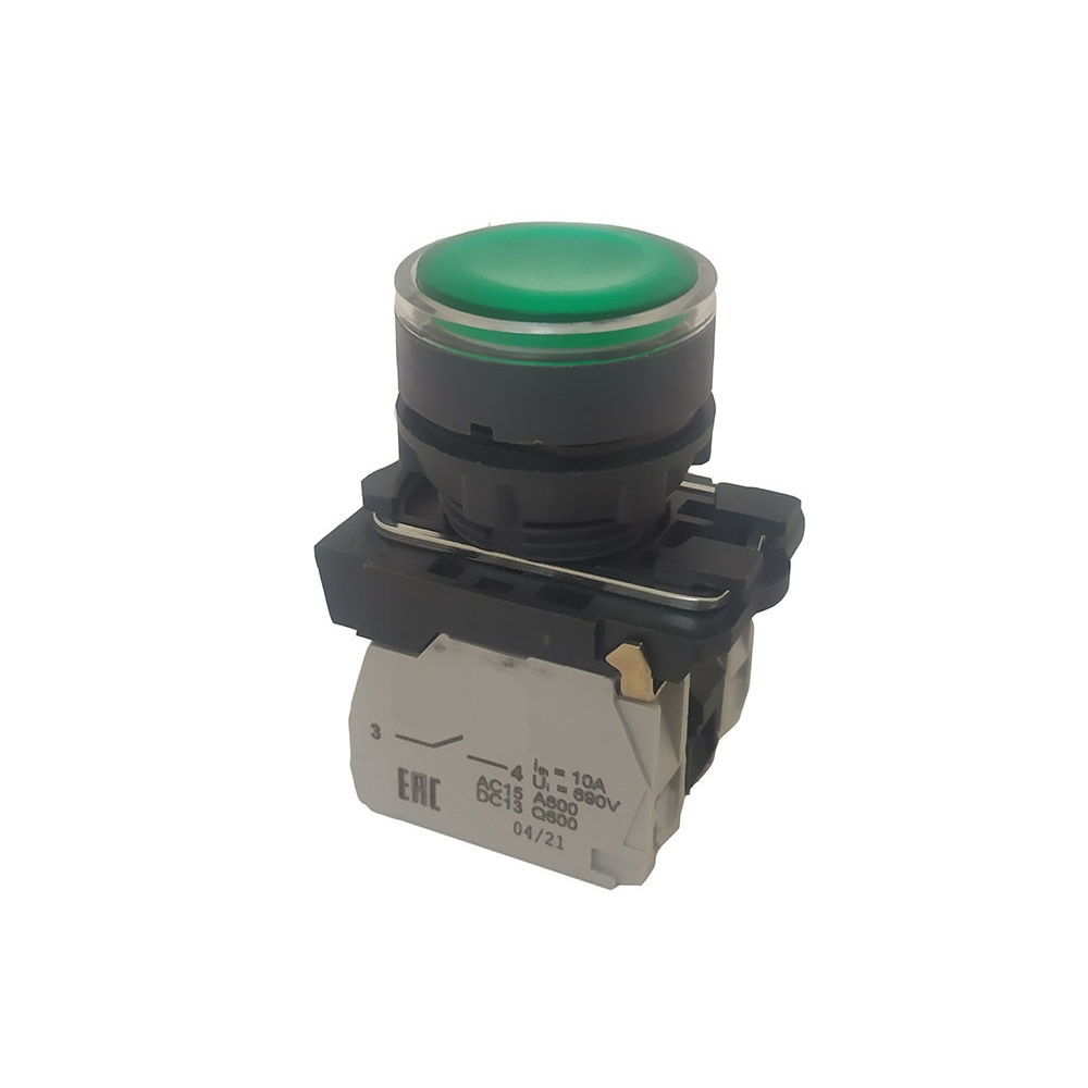 Кнопка КМЕ4611мЛ-24В-зеленый-1но+1нз-цилиндр-индикатор-IP65-КЭАЗ, 14 шт