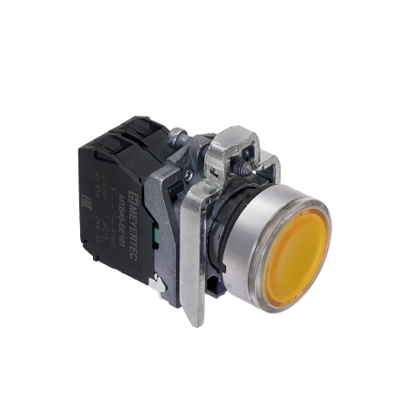 Кнопка желтая с подсветкой, 1NO, 220V AC/DC, IP65, металл