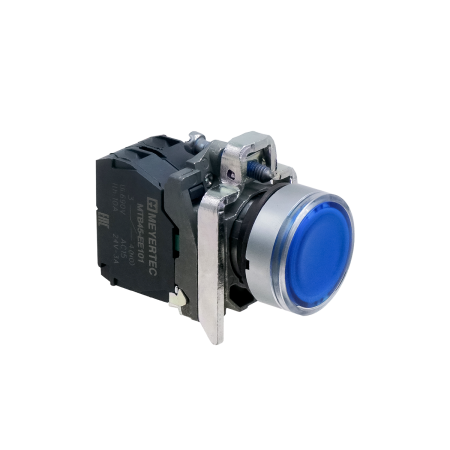Кнопка синяя с подсветкой, 1NO, 220V AC/DC, IP65, металл