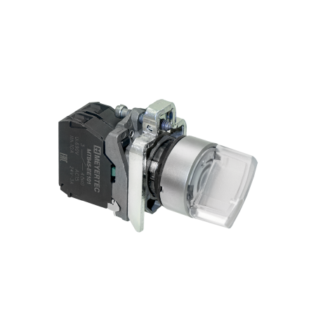 Переключатель на 2 положения с фиксацией и подсветкой, белый, 1NO, 220V AC/DC, IP65, металл