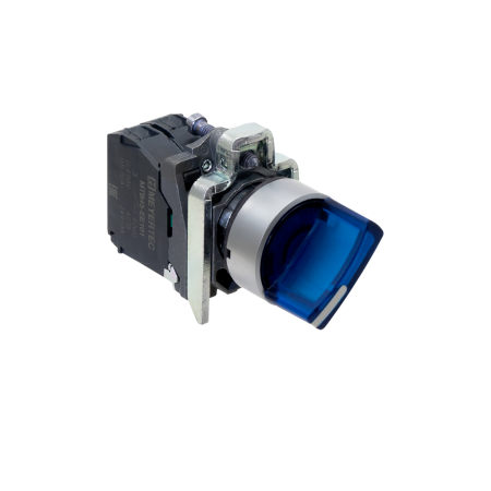 Переключатель  на 2 положения с фиксацией и подсветкой, синий, 1NO, 24V AC/DC, IP65, металл