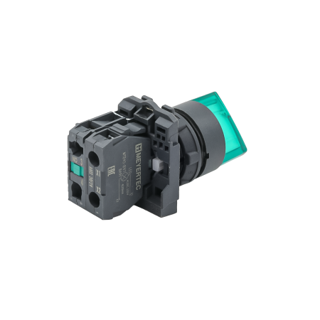 Переключатель  на 2 положения с фиксацией и подсветкой, зеленый, 1NO, 220V AC/DC, IP65, пластик