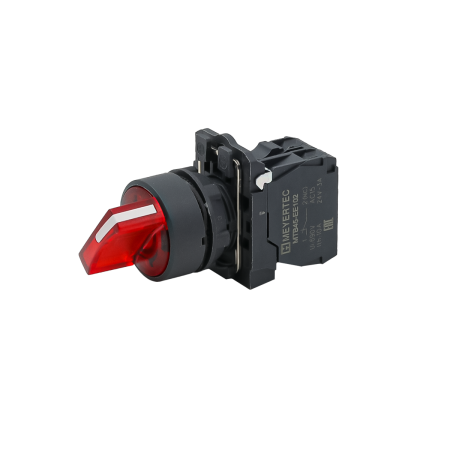 Переключатель  на 2 положения с фиксацией и подсветкой, красный, 1NС, 220V AC/DC, IP65, пластик
