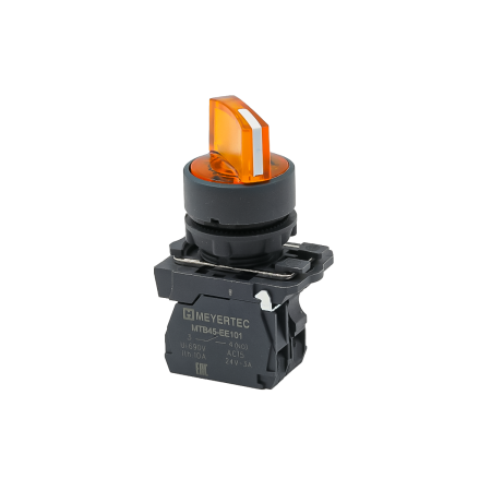Переключатель  на 2 положения с фиксацией и подсветкой,  желтый, 1NO, 220V AC/DC, IP65, пластик