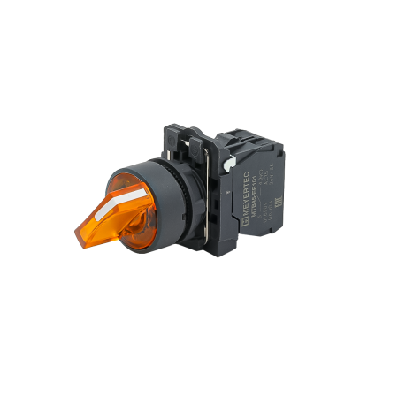 Переключатель  на 2 положения с фиксацией и подсветкой,  желтый, 1NO, 220V AC/DC, IP65, пластик