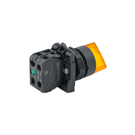 Переключатель  на 2 положения с фиксацией и подсветкой,  желтый, 1NO, 220V AC/DC, IP65, пластик