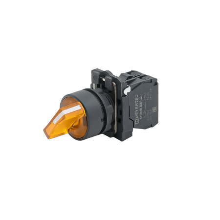 Переключатель  на 2 положения с фиксацией и подсветкой,  желтый, 1NO, 24V AC/DC, IP65, пластик