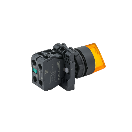 Переключатель  на 2 положения с фиксацией и подсветкой,  желтый, 1NO, 24V AC/DC, IP65, пластик