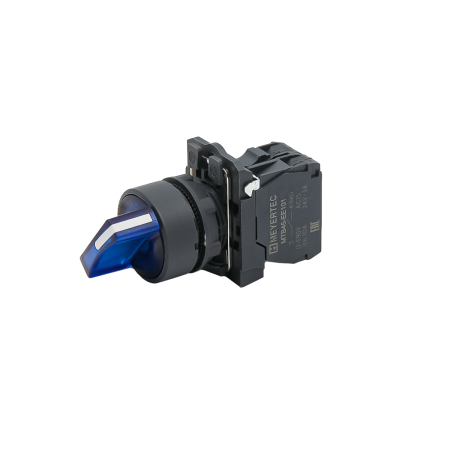 Переключатель  на 3 положения с фиксацией и подсветкой, синий, 1NO, 24V AC/DC, IP65, пластик