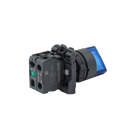Переключатель  на 3 положения с фиксацией и подсветкой, синий, 1NO, 24V AC/DC, IP65, пластик