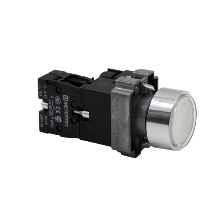 Кнопка плоская белая с подсветкой, 220V AC/DC, 1NO, IP67, металл