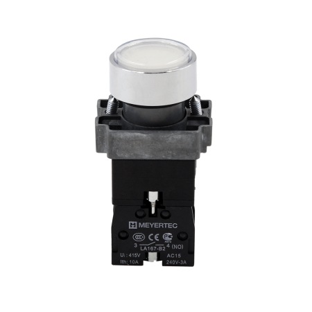 Кнопка плоская белая с подсветкой, 24V AC/DC, 1NO, IP67, металл